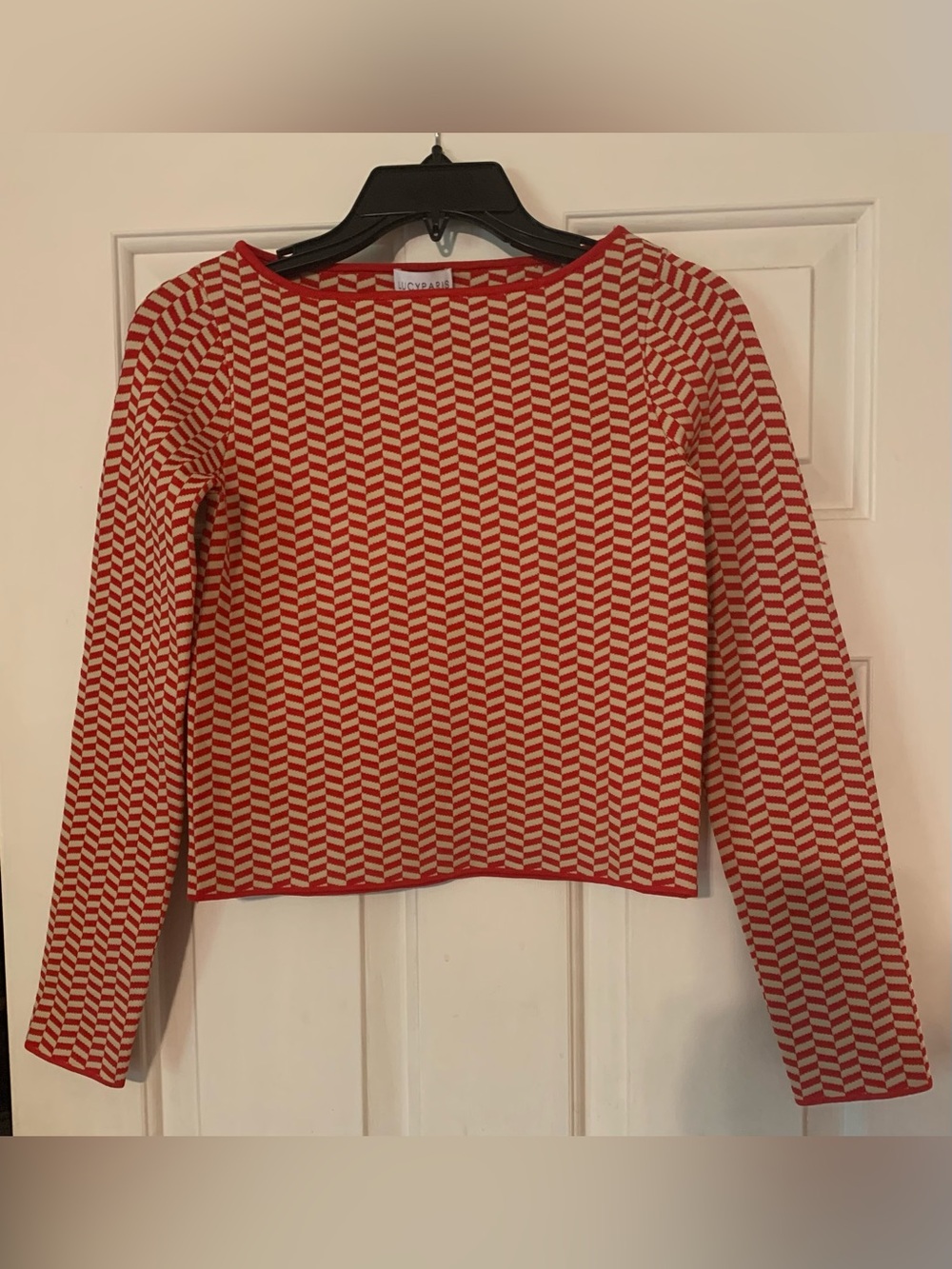 Lucy Paris Red and Cream Chevron Long-Sleeve Knit Top S NWT